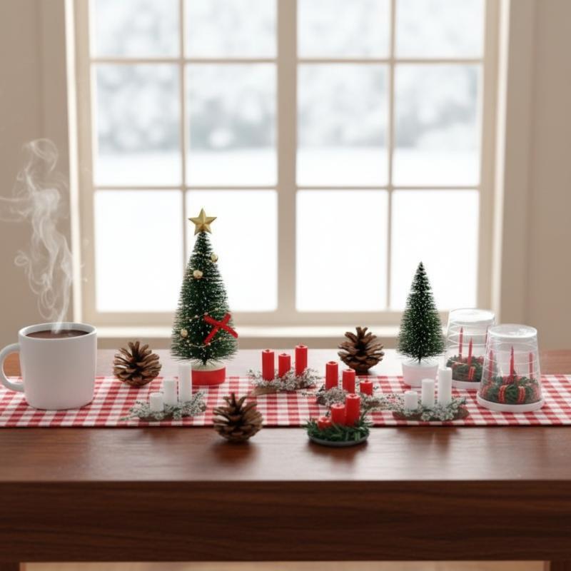 Holiday Candle Set - ! 1:12 ชุดอุปกรณ์ตกแต่งฉากคริสต์มาสสำหรับบ้านตุ๊กตาจิ๋ว เทียน/ต้นคริสต์มาส DIY ของตกแต่งห้องนั่งเล่นคริสต์มาส