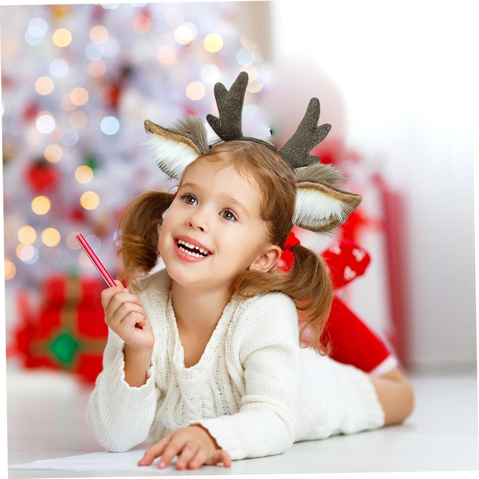 ที่คาดผมหัวกวางเรนเดียร์ขนปุย, - Reindeer Antlers Headband บทวิจารณ์และราคา
